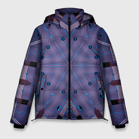 Мужская зимняя куртка 3D с принтом Техно фиолетовая броня в Новосибирске, верх — 100% полиэстер; подкладка — 100% полиэстер; утеплитель — 100% полиэстер | длина ниже бедра, свободный силуэт Оверсайз. Есть воротник-стойка, отстегивающийся капюшон и ветрозащитная планка. 

Боковые карманы с листочкой на кнопках и внутренний карман на молнии. | 