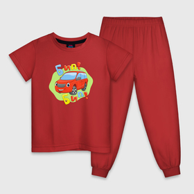 Детская пижама хлопок с принтом Красная машинка Бип Бип в Кировске, 100% хлопок |  брюки и футболка прямого кроя, без карманов, на брюках мягкая резинка на поясе и по низу штанин
 | 