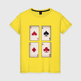 Женская футболка хлопок с принтом Карты, тузы в Санкт-Петербурге, 100% хлопок | прямой крой, круглый вырез горловины, длина до линии бедер, слегка спущенное плечо | 