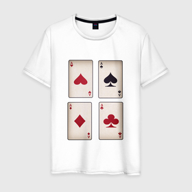 Мужская футболка хлопок с принтом Карты, тузы в Санкт-Петербурге, 100% хлопок | прямой крой, круглый вырез горловины, длина до линии бедер, слегка спущенное плечо. | 
