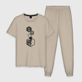Мужская пижама хлопок с принтом Геометрическая грибная абстракция , 100% хлопок | брюки и футболка прямого кроя, без карманов, на брюках мягкая резинка на поясе и по низу штанин
 | Тематика изображения на принте: 