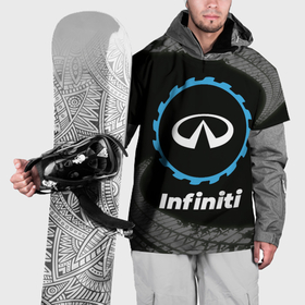 Накидка на куртку 3D с принтом Infiniti в стиле Top Gear со следами шин на фоне в Петрозаводске, 100% полиэстер |  | 