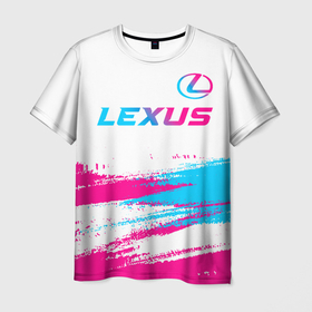 Мужская футболка 3D с принтом Lexus neon gradient style: символ сверху в Петрозаводске, 100% полиэфир | прямой крой, круглый вырез горловины, длина до линии бедер | Тематика изображения на принте: 