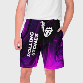 Мужские шорты 3D с принтом Rolling Stones violet plasma ,  полиэстер 100% | прямой крой, два кармана без застежек по бокам. Мягкая трикотажная резинка на поясе, внутри которой широкие завязки. Длина чуть выше колен | Тематика изображения на принте: 
