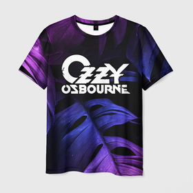 Мужская футболка 3D с принтом Ozzy Osbourne neon monstera , 100% полиэфир | прямой крой, круглый вырез горловины, длина до линии бедер | 