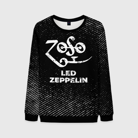 Мужской свитшот 3D с принтом Led Zeppelin с потертостями на темном фоне в Кировске, 100% полиэстер с мягким внутренним слоем | круглый вырез горловины, мягкая резинка на манжетах и поясе, свободная посадка по фигуре | 
