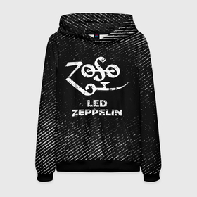 Мужская толстовка 3D с принтом Led Zeppelin с потертостями на темном фоне в Белгороде, 100% полиэстер | двухслойный капюшон со шнурком для регулировки, мягкие манжеты на рукавах и по низу толстовки, спереди карман-кенгуру с мягким внутренним слоем. | 
