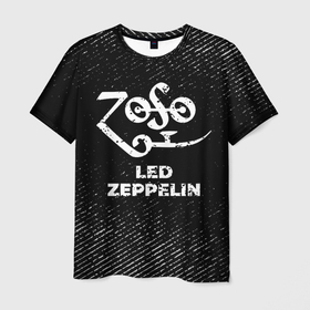 Мужская футболка 3D с принтом Led Zeppelin с потертостями на темном фоне в Кировске, 100% полиэфир | прямой крой, круглый вырез горловины, длина до линии бедер | 