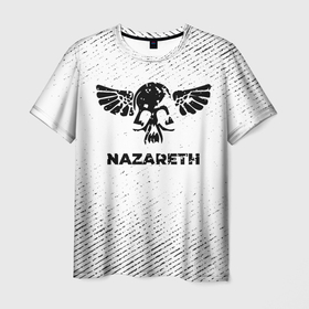 Мужская футболка 3D с принтом Nazareth с потертостями на светлом фоне , 100% полиэфир | прямой крой, круглый вырез горловины, длина до линии бедер | 