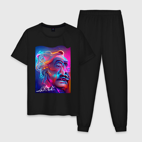 Мужская пижама хлопок с принтом Salvador Dali   self portrait   surrealism в Тюмени, 100% хлопок | брюки и футболка прямого кроя, без карманов, на брюках мягкая резинка на поясе и по низу штанин
 | 