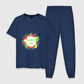 Мужская пижама хлопок с принтом Летние фрукты и цветы   время лета в Тюмени, 100% хлопок | брюки и футболка прямого кроя, без карманов, на брюках мягкая резинка на поясе и по низу штанин
 | 