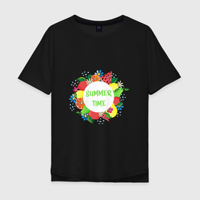 Мужская футболка хлопок Oversize с принтом Летние фрукты и цветы   время лета в Тюмени, 100% хлопок | свободный крой, круглый ворот, “спинка” длиннее передней части | 