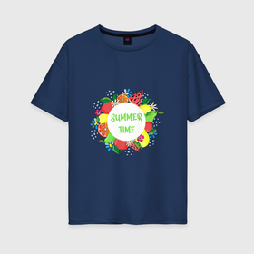 Женская футболка хлопок Oversize с принтом Летние фрукты и цветы   время лета в Тюмени, 100% хлопок | свободный крой, круглый ворот, спущенный рукав, длина до линии бедер
 | 
