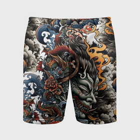 Мужские шорты спортивные с принтом Татуировка Ирезуми ,  |  | 