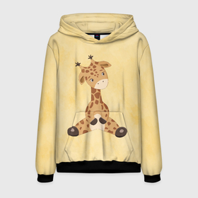 Мужская толстовка 3D с принтом Малыш жираф в Тюмени, 100% полиэстер | двухслойный капюшон со шнурком для регулировки, мягкие манжеты на рукавах и по низу толстовки, спереди карман-кенгуру с мягким внутренним слоем. | Тематика изображения на принте: 