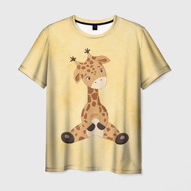 Мужская футболка 3D с принтом Малыш жираф в Тюмени, 100% полиэфир | прямой крой, круглый вырез горловины, длина до линии бедер | 