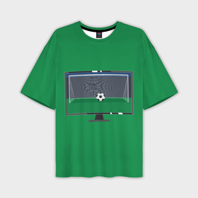 Мужская футболка oversize 3D с принтом Футбольный мяч и ворота на экране монитора в Курске,  |  | Тематика изображения на принте: 