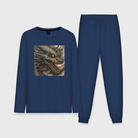 Мужская пижама с лонгсливом хлопок с принтом Дракон в стиле Irezumi ,  |  | Тематика изображения на принте: 