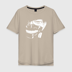 Мужская футболка хлопок Oversize с принтом Tokyo Ghoul art black and white в Курске, 100% хлопок | свободный крой, круглый ворот, “спинка” длиннее передней части | 