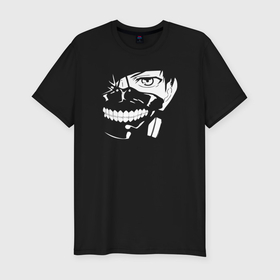 Мужская футболка хлопок Slim с принтом Tokyo Ghoul art black and white в Новосибирске, 92% хлопок, 8% лайкра | приталенный силуэт, круглый вырез ворота, длина до линии бедра, короткий рукав | Тематика изображения на принте: 