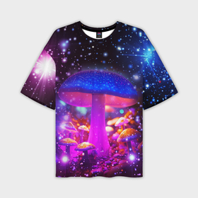 Мужская футболка oversize 3D с принтом Звезды и неоновые светящиеся грибы ,  |  | Тематика изображения на принте: 