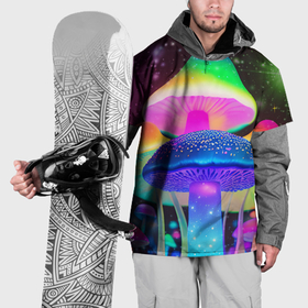 Накидка на куртку 3D с принтом Волшебные светящиеся грибы и звезды в Санкт-Петербурге, 100% полиэстер |  | Тематика изображения на принте: 