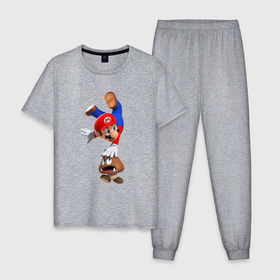 Мужская пижама хлопок с принтом Марио на грибе в Санкт-Петербурге, 100% хлопок | брюки и футболка прямого кроя, без карманов, на брюках мягкая резинка на поясе и по низу штанин
 | Тематика изображения на принте: 