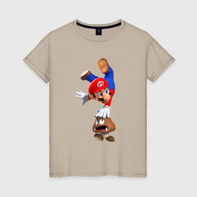 Женская футболка хлопок с принтом Марио на грибе в Санкт-Петербурге, 100% хлопок | прямой крой, круглый вырез горловины, длина до линии бедер, слегка спущенное плечо | 