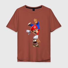 Мужская футболка хлопок Oversize с принтом Марио на грибе в Санкт-Петербурге, 100% хлопок | свободный крой, круглый ворот, “спинка” длиннее передней части | Тематика изображения на принте: 