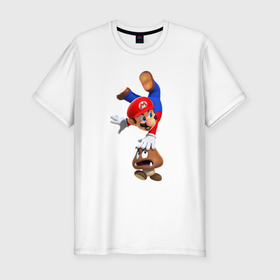 Мужская футболка хлопок Slim с принтом Марио на грибе в Санкт-Петербурге, 92% хлопок, 8% лайкра | приталенный силуэт, круглый вырез ворота, длина до линии бедра, короткий рукав | Тематика изображения на принте: 