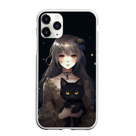 Чехол для iPhone 11 Pro матовый с принтом Аниме девушка с черной кошкой , Силикон |  | 