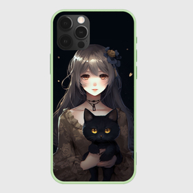 Чехол для iPhone 12 Pro Max с принтом Аниме девушка с черной кошкой , Силикон |  | 