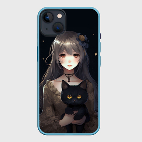 Чехол для iPhone 14 Plus с принтом Аниме девушка с черной кошкой в Тюмени,  |  | 