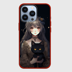 Чехол для iPhone 13 Pro с принтом Аниме девушка с черной кошкой в Курске,  |  | 