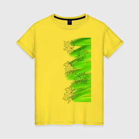 Женская футболка хлопок с принтом кленовый лист в Тюмени, 100% хлопок | прямой крой, круглый вырез горловины, длина до линии бедер, слегка спущенное плечо | 