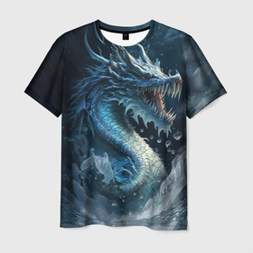 Мужская футболка 3D с принтом Ледяной дракон в Белгороде, 100% полиэфир | прямой крой, круглый вырез горловины, длина до линии бедер | 