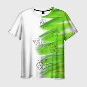 Мужская футболка 3D с принтом кленовый лист в Курске, 100% полиэфир | прямой крой, круглый вырез горловины, длина до линии бедер | 