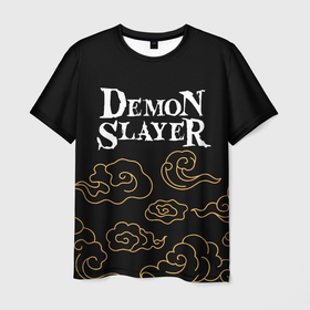 Мужская футболка 3D с принтом Demon Slayer anime clouds в Белгороде, 100% полиэфир | прямой крой, круглый вырез горловины, длина до линии бедер | 