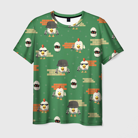 Мужская футболка 3D с принтом Chicken gun battle , 100% полиэфир | прямой крой, круглый вырез горловины, длина до линии бедер | 