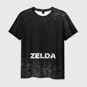 Мужская футболка 3D с принтом Zelda с потертостями на темном фоне в городе Новоалтайск, 100% полиэфир | прямой крой, круглый вырез горловины, длина до линии бедер | 