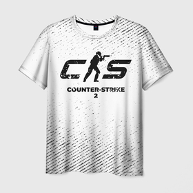 Мужская футболка 3D с принтом Counter Strike 2 с потертостями на светлом фоне в городе Новоалтайск, 100% полиэфир | прямой крой, круглый вырез горловины, длина до линии бедер | 