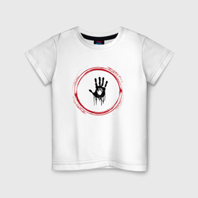 Детская футболка хлопок с принтом Символ Death Stranding и красная краска вокруг в Санкт-Петербурге, 100% хлопок | круглый вырез горловины, полуприлегающий силуэт, длина до линии бедер | 