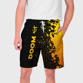 Мужские шорты 3D с принтом Doom   gold gradient: по вертикали в Белгороде,  полиэстер 100% | прямой крой, два кармана без застежек по бокам. Мягкая трикотажная резинка на поясе, внутри которой широкие завязки. Длина чуть выше колен | 