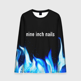 Мужской лонгслив 3D с принтом Nine Inch Nails blue fire в Санкт-Петербурге, 100% полиэстер | длинные рукава, круглый вырез горловины, полуприлегающий силуэт | 