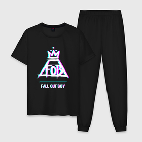 Мужская пижама хлопок с принтом Fall Out Boy glitch rock в Тюмени, 100% хлопок | брюки и футболка прямого кроя, без карманов, на брюках мягкая резинка на поясе и по низу штанин
 | 