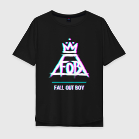 Мужская футболка хлопок Oversize с принтом Fall Out Boy glitch rock в Белгороде, 100% хлопок | свободный крой, круглый ворот, “спинка” длиннее передней части | 