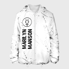 Мужская куртка 3D с принтом Marilyn Manson glitch на светлом фоне: по вертикали в Тюмени, ткань верха — 100% полиэстер, подклад — флис | прямой крой, подол и капюшон оформлены резинкой с фиксаторами, два кармана без застежек по бокам, один большой потайной карман на груди. Карман на груди застегивается на липучку | 