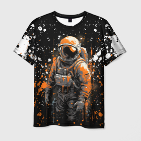 Мужская футболка 3D с принтом Астронавт в красках , 100% полиэфир | прямой крой, круглый вырез горловины, длина до линии бедер | 
