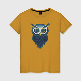 Женская футболка хлопок с принтом Голубая сова птица в Белгороде, 100% хлопок | прямой крой, круглый вырез горловины, длина до линии бедер, слегка спущенное плечо | 