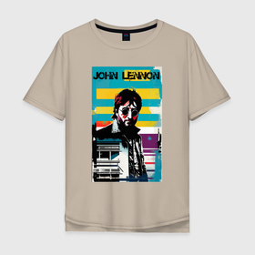 Мужская футболка хлопок Oversize с принтом John Lennon   street art   legend в Екатеринбурге, 100% хлопок | свободный крой, круглый ворот, “спинка” длиннее передней части | Тематика изображения на принте: 